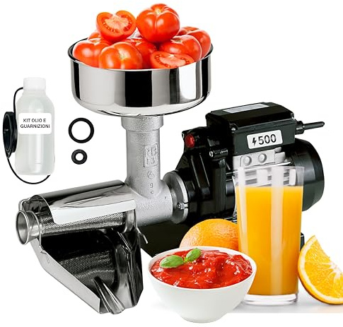 Reber Spremipomodoro Elettrico N.5 500W per Salsa di Pomodoro e Conserve | per Marmellate e Succhi di Frutta, Produzione fino a 340 Kg/h, Accessori in Acciaio Inox, Motore a Induzione per Uso Continuo