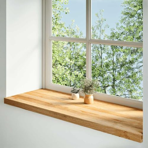 davanzali per finestre, 2 pezzi, marrone chiaro, 100 x 40 x 2 cm, in legno massello di rovere | Superficie non trattata, facile da pulire, venature naturali, ideale per la decorazione