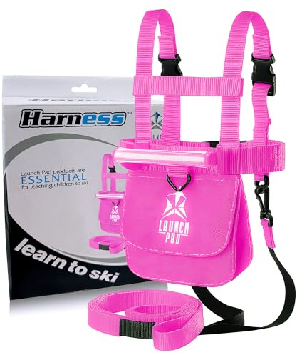 Launch Pad Toddler Ski Harness with Leash - Ski Harness for Kids w/ 7' Elasticized Leash, Easy Lift Handle & Built-in Backpack | Teaches Speed Control & Snowboard Training for Kids | Pink