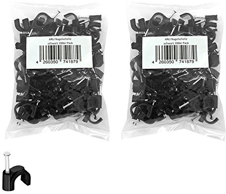 Nagelschelle 12mm 200x Kabelschelle schwarz allzweck Nagelschellen Rundschelle Kabelbefestigung Kabel Befestigung Nagel universal 12 mm ARLI 200 Stück