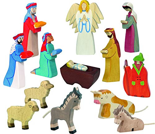 Holztiger Krippenfiguren - Großes Set - 13 Krippenfiguren und Tiere