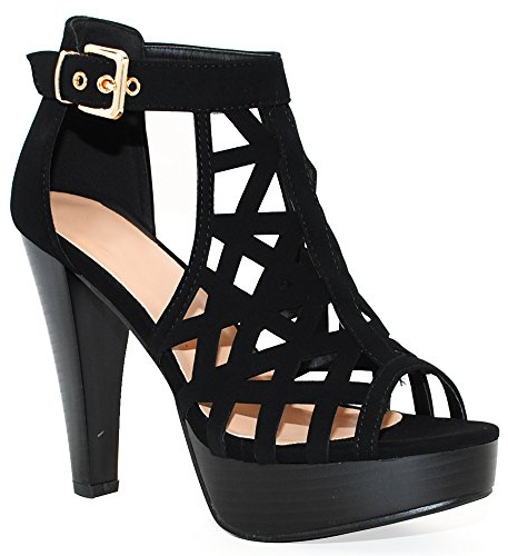 TRENDSup Collection Open Toe Ankle Strap Sandal – Western Bootie Stacked Heel Open Toe Cutout Shoes (8.5, Black)