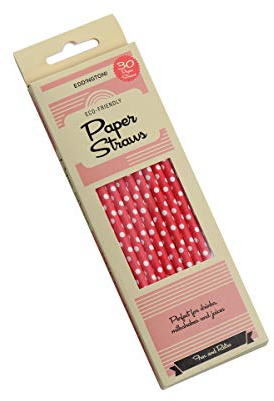 Papierstrohhalme, Rot und Weiß, gepunktet, 30 Stück