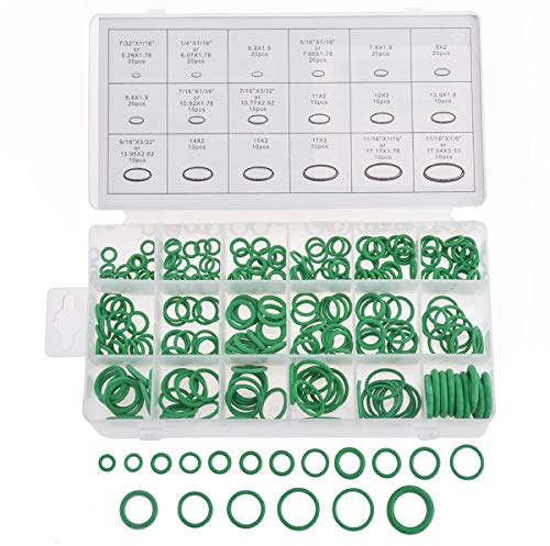 KATUR Universelles O-Ring-Sortiment, 270 Stück, 18 Größen, 7/32-11/16 Zoll Innendurchmesser, grüne Gummi-O-Ringe, Unterlegscheibendichtungen für Sanitär, Automobil, allgemeine Reparatur