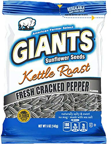 Giants Fresh Cracked Pepper Kettle Roast Sunflower Seed, 5 Ounce -- 12 per case.
