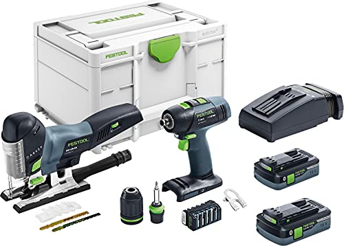 Festool Montageset Akku T 18+3/PSC 420 I-Set (mit Akkupacks, Schnellladegerät, Werkzeugfutter, Magnet-Bithalter, Schnellspannbohrfutter,Stichsägeblatt-Set,Splitterschutz,Bit,Gürtelclip), im Systainer