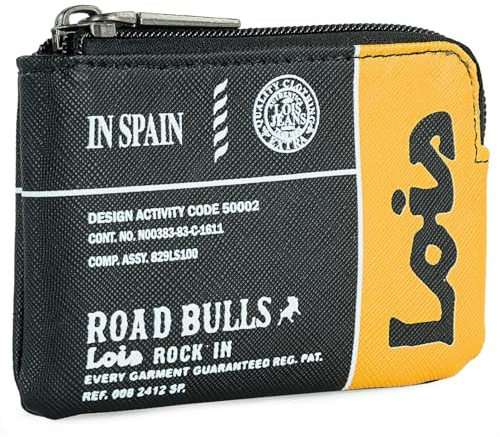 Lois - Portamonete Uomo Piccolo in Avere con protezione RFID - Porta Monete con Chiusura a Cerniera - Porta Monete da Uomo piccolo Portachiavi, Nero