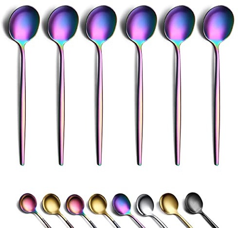 Berglander Rainbow Kaffeelöffel 6er Set, Edelstahl Titan Bunte Beschichtung Kleine Mini Demitasse Espresso Mocca Latte Löffel Besteck, Teelöffel Dessert Zuckerlöffel Geschirrspüler Sicher