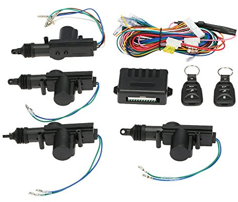 Geevorks Universal-Autotürschloss, 12 V, schlüsselloses Zugangssystem mit 2 Fernbedienungen, Auto-Power-Türschloss, Fernbedienung, Zentralverriegelung, Schwarz, 4 Stück
