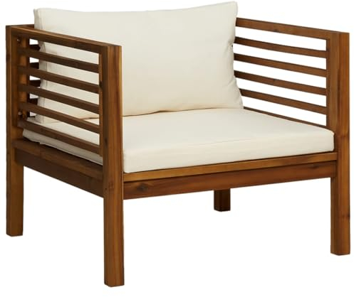 vidaXL Akazienholz Massiv Gartenstuhl mit Cremeweißen Kissen Gartensessel Stuhl Sessel Holzstuhl Balkonstuhl Terrassenstuhl Gartenmöbel