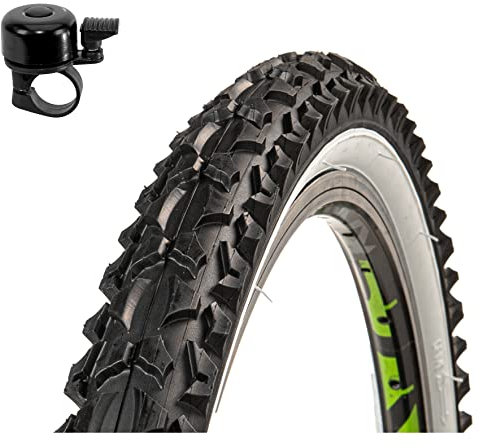 1 x Roverstone 26 Fahrradreifen Fahrradmantel schwarz/weiß 57-559 (26x2,125) inkl. Fahrradklingel