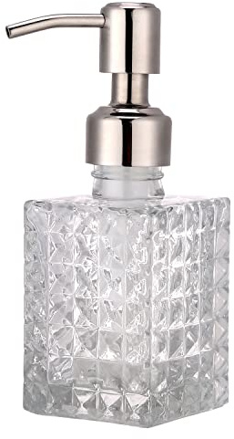 YunNasi Soap Dispenser, Clear Crystal Design, Vintage and Elegant | Refillable Glass Bottle with Pump, Hand Soap Dispenser for Bathroom, Kitchen, Style 4