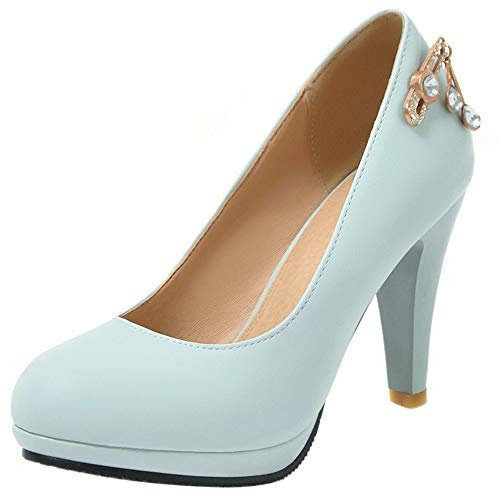 Zapatos de Vestir Mujer, Zapatos Tacón Embudo Elegante Zapatos de Boda Tacón Alto Punta Redonda con Plataforma Strass, Talla 31-47