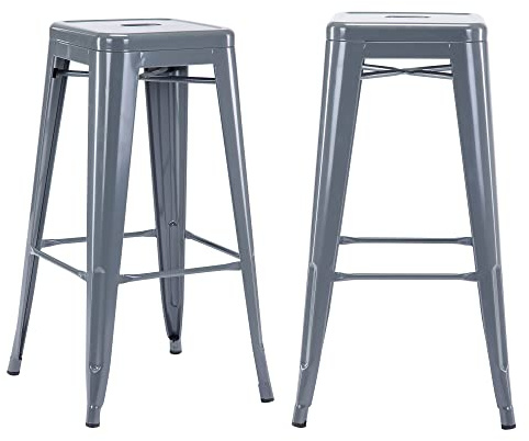 Duhome Sgabello Bar Industriale Esterno, Set di Sgabelli Bar Alto in Metallo, Impilabile Sgabelli da Pranzo, Scandinavian Sgabello Alta per Cucina, Pranzo, Pub, Moderni (Cenere, 76cm-2PCS)