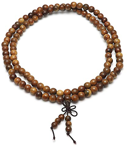 Grüne Sandelholz-Armbänder für Damen und Herren, 108 Perlen natürliche Sandelholz-Armbänder, 8 mm Mala tibetische Holzperlen Armbänder, buddhistische Strang Holz Gebetskette
