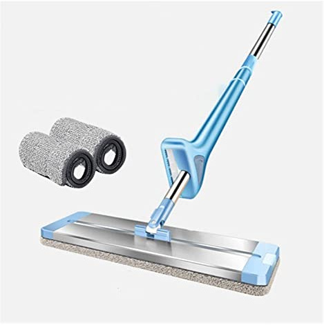 TOMYEUS Placa Plana trapeador de Acero Inoxidable Planos Planos Limpieza de Piso Mano Mano Libre Lavado mágico mop casero Cocina Herramienta Herramienta de Mesa (Color : Blue 1mop 2 Cloth)