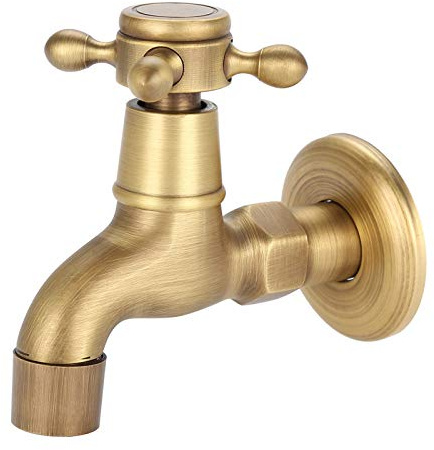 Antiker Wand-Wasserhahn Massiv Messing Kaltwasser | Einhebelgriff reguliert Wasserdurchfluss stufenlos, G1/2 Gewindeanschluss, Küchenarmatur für Spüle Wischbecken Pool
