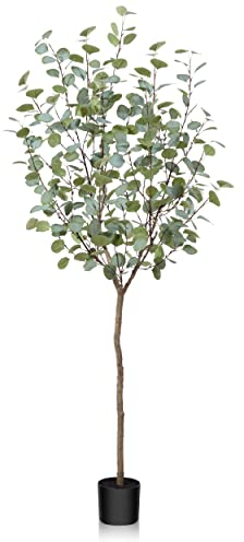 Fopamtri Künstliche Eukalyptus 150 cm Künstliche Pflanze Eukalyptus Deko für Drinnen Draußen Modern Decor Kunstpflanzen Plastikpflanzen im Topf für Home Schlafzimmer Büro Garten (1 Stück)