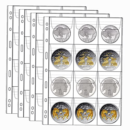 MUROAD Münzhüllen mit 12 Taschen für Sammler, Standard 9-Loch-Münzsammelseiten, 10 Blatt Münzhüllen, Münzsammelbedarf (12 Taschen x 10 Blatt)
