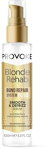 Provoke Blonde Rehab N0'4 Smooth & Defrizz Haarserum 100 ml, glättet Frizz und stellt Volumen wieder her in 1 Waschung, formuliert mit einem Pro-Bonding-Komplex, Keratin & Hyaluronsäure, für blondes geschädigtes Haar