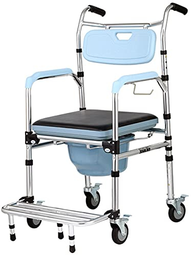 Toilettenrollstuhl, höhenverstellbar, Toilettenstuhl für ältere Menschen, Duschstuhl mit Armlehnen und Rädern, Aluminiumlegierung, kann verstaut Werden, Pedal-Walker mit Sitz B (B) (A)