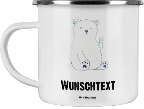 Mr. & Mrs. Panda personalisierbare tasse Eisbär Faul - Personalisierte Geschenke, Emaille personalisieren, Namenstasse, Becher mit Name, Arbeit, Relaxen, Homeoffice, Teddy, Selbst Gestalten, Nordpol