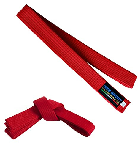 mmasport Cinturón Karate Belt Judo Aikido Taekwondo Artes Marciales de Algodón (260 cm, Rojo)