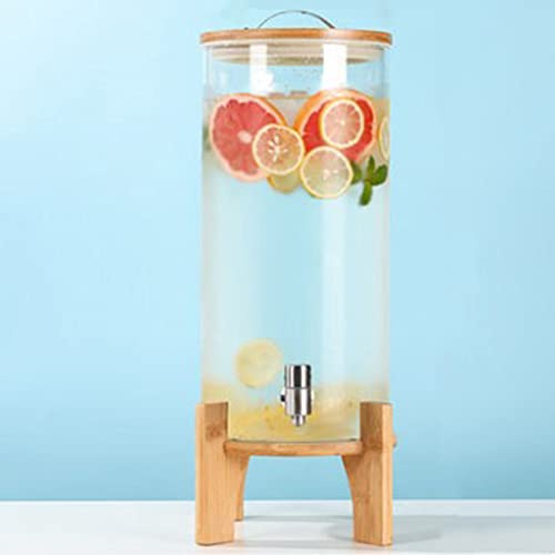 EROFEL Getränkespender aus Glas, Getränkeglas mit Edelstahlhahn und Holzständer, einfaches Befüllen mit breiter Öffnung, für heiße oder kalte Getränke, Punsch, Eiswasser für Partys 10L