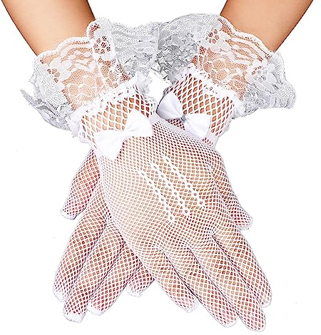 Giantree Gants de dentelle pour femmes, élégants gants courts en dentelle pour mariage dîner thé cosplay opéra soirée accessoires de costume (Blanc)