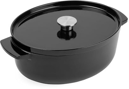 KitchenAid Cast Iron 30cm/5,6L Ovaler Kasserolle mit Deckel, Hochwertig, Robust & Langlebig, Anbraten, Bräunen, Braten, PFAS-freie Emaille, Induktion, Ergonomischer Griff,Ofenfest bis 260°C,Onyx Black