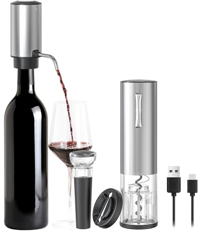 ELMWAY VinoLux Series 4-in-1 Electric Wine Set by ELMWAY – Compact Rechargeable Corkscrew with Foil Cutter & Rechargeable Electric Wine Aerator Pourer, Vacuum Stopper, for Wine Lovers