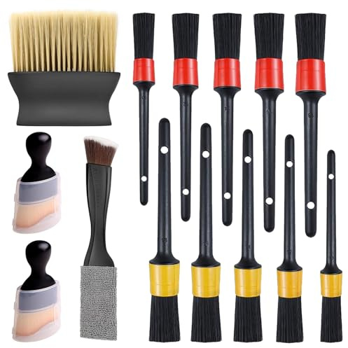 Yauhar 14Pcs Car Interior & Exterior Dusting Brush Set Contains Soft Cleaning Brushes, Auto Boars Hair Detailing Brushes, Double Head Brush for Automotive Air Conditioning Vent Dashboard Screen