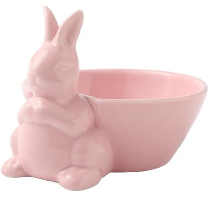 Soulnioi Ensaladera de cerámica, cuenco de cerámica, cuencos de frutas de Pascua, cuencos de ensalada de Pascua, cuencos de postre para Pascua, conejo rosa