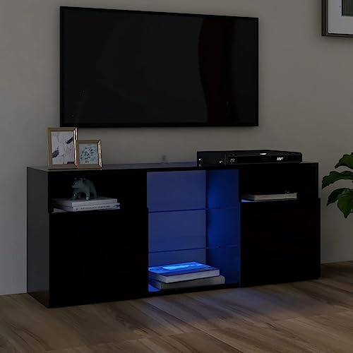 CKioict Meuble TV DVD avec lumières LED - Noir - 120 x 30 x 50 cm - Pour salon et salle à manger
