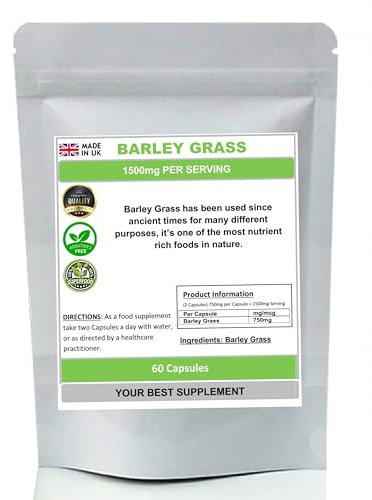 Barley Grass Capsules 750mg- Pure,Antioxidant (High Strength) No fillers (60)
