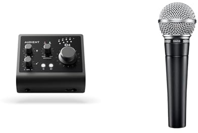 Audient Audio Interface iD4 MKII, Class A Console Microphone Preamp & Shure SM58-LC Cardioid Dynamic Vocal Microphone with Pneumatic Shock Mount, Spherical Mesh Grille