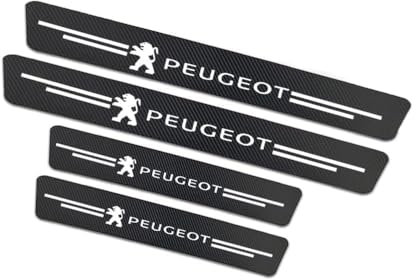 OZWALN 4 Stück Auto Einstiegsleisten Schutz für Peugeot Kohlefaser Türeinstiegsschutz Aufkleber Kantenschutz mit Logo Zubehör