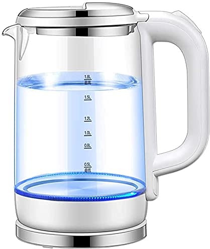 Bollitore elettrico in vetro da 1,8 litri, bollitore ecologico da 1800 W con LED illuminato, bollitore senza fili senza BPA con coperchio e fondo interni in acciaio inossidabile, spegnimento