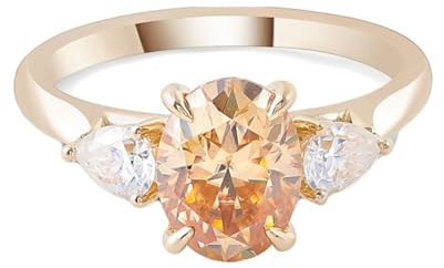 Epinki Echt Goldschmuck, 750 Gold Ringe, 4 Klaue Trauringe mit Oval Moissanit Champagner, 18K Gold Verlobungsring Hochzeitsring Gr.54 (17.2)