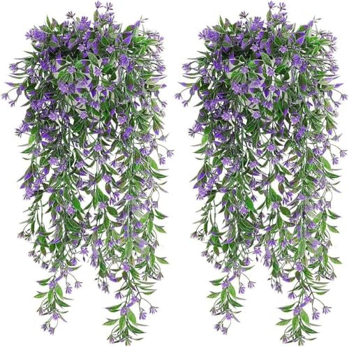 crayfomo 4Pcs Artificial Hanging Plants Artificial Plants Indoor Hanging Fake Plants Trailing Artificial Plants Fake Ivy Leaves Decoration for Indoor Outdoors Fake Hanging Plants for Garden (Purple)