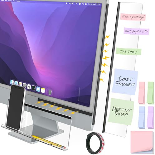 NiHome 2er-Pack Magnetische Acryl Monitor Memo Boards mit Haftnotizen, Büro & Home Organizer mit Handyhalter und Ladebuchsen für Monitore, Transparentes Notizen- und To-Do-Listen-Board