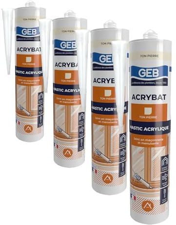 GEB ACRYBAT mastic acrylique à base d'eau pour l'étanchéité entre maçonnerie et menuiserie. Adhère sur le béton, ciment, bois, métal… Peut se peindre. Sans odeur, séchage rapide - 310ml - Ton pierre
