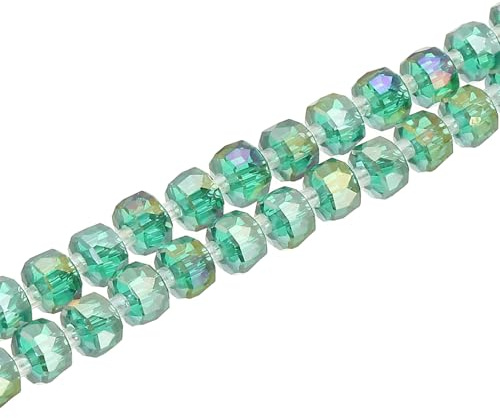 PATIKIL 75 Pcs 8mm OD 5mm Thick Emerald Crystal Glass Beads, Rondelle Faceted Cut Gemstone Strand with Spacer Beads for Craft, Bracelet, Necklace