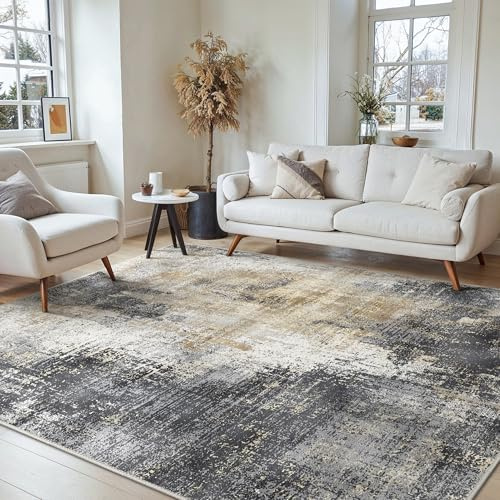 BEIMO Alfombra Salon Pelo Corto, Moderna Alfombra Habitación, Alfombras Antideslizantes Lavables, Grandes Alfombras Abstractas para Cuartito, Escaleras, Gris, 200x290cm