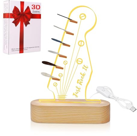 Light Up Support de médiator de guitare (sans médiators) en acrylique moulé avec base en bois pour le rangement et l'affichage des médiators Cadeau pour guitaristes