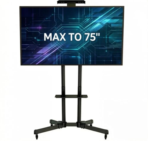 FORGING MOUNT TV Ständer Rollbar für 32-75 Zoll Fernseher bis 50kg, Professioneller TV Standfuß 1720mm Höhenverstellbar Neigbar, Wagen Fernsehständer mit Rollen und Medienablage, Max. VESA 600x400mm