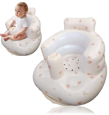 Jisrcha Silla Infantil Inflable, Asiento Bañera Bebe, Silla Bañera Bebe, Sillas Portátiles para Bebés, con Bomba de Aire Integrada para Bebés de 3 Meses+, con Soporte para Espalda y Cuello