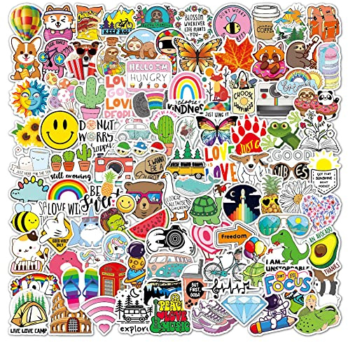 100 Pcs Cute Aesthetic Stickers for Scrapbooking Journaling Laptop Suitcase Guitar Skateboard, Waterproof Vinyl Sticker Set for Adults Teens Preppy Kids