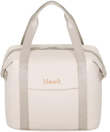 Lifewit bolsa Termica Porta Alimentos para Mujer, Bolso Comida Trabajo Impermeable Suave para Lonchera, Pequeña Bolsas Isotermica para Work, Playa, Viaje, Picnic, Beige, 9L