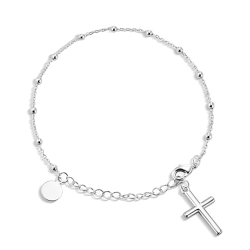 ALEXCRAFT Armbänder Kreuz Armband Silber Gold Verstellbare Kette Armreif | Verstellbar Armbänder für Damen Frauen Kreuz Charm Fußkettchen Freundschafts Armkette Schmuck Muttertag Abschlussfeier 17+5cm